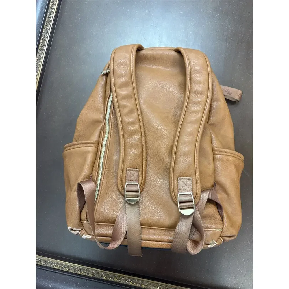 Itzy Ritzy Diaper Bag Cognac Backpack Vegan Leather Gold Hardware Tik Tok Bag
